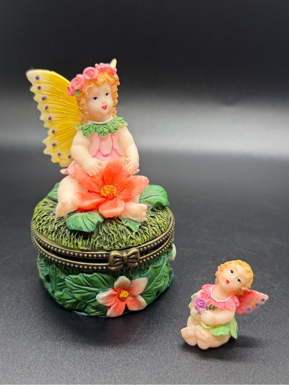 Yellow Butterfly Fairy Trinket Box With Baby Butterfly Fairy